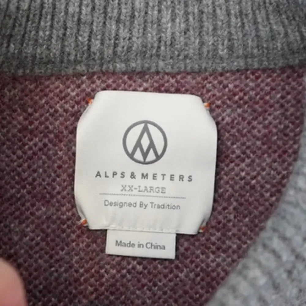 Alps & Meters Sweater Mens XXL Gray Red 100% Wool Ski Racer Logo Pullover